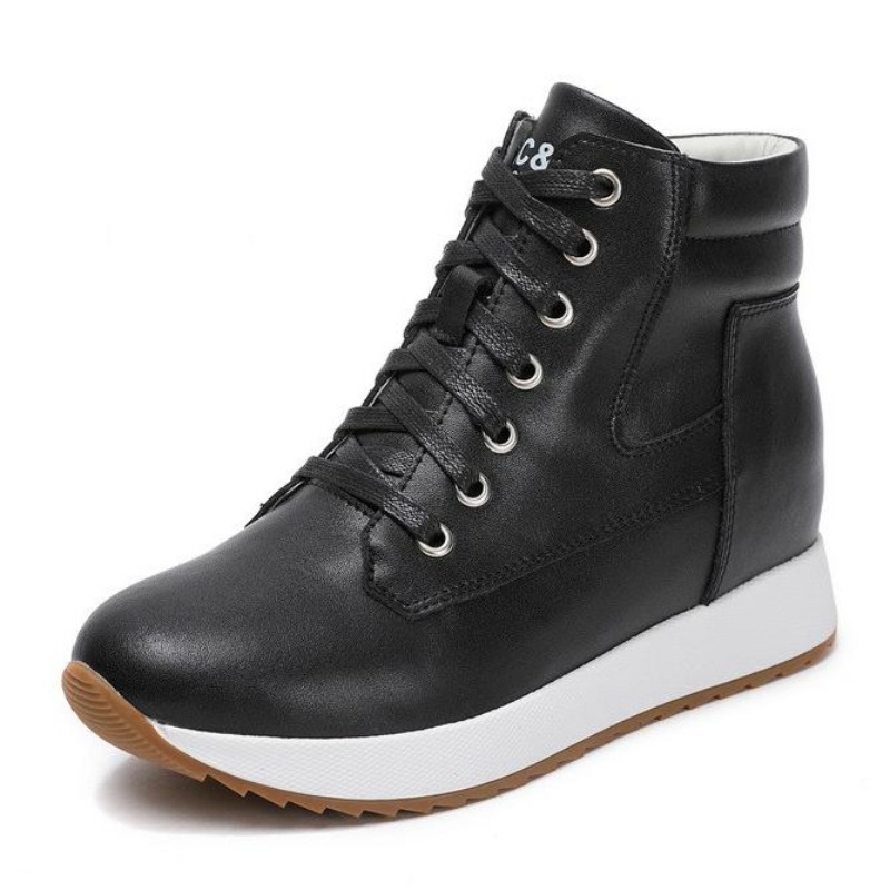 Wedge Heeled Sneaker - 7cm couro genuíno mulheres tornozelo botas