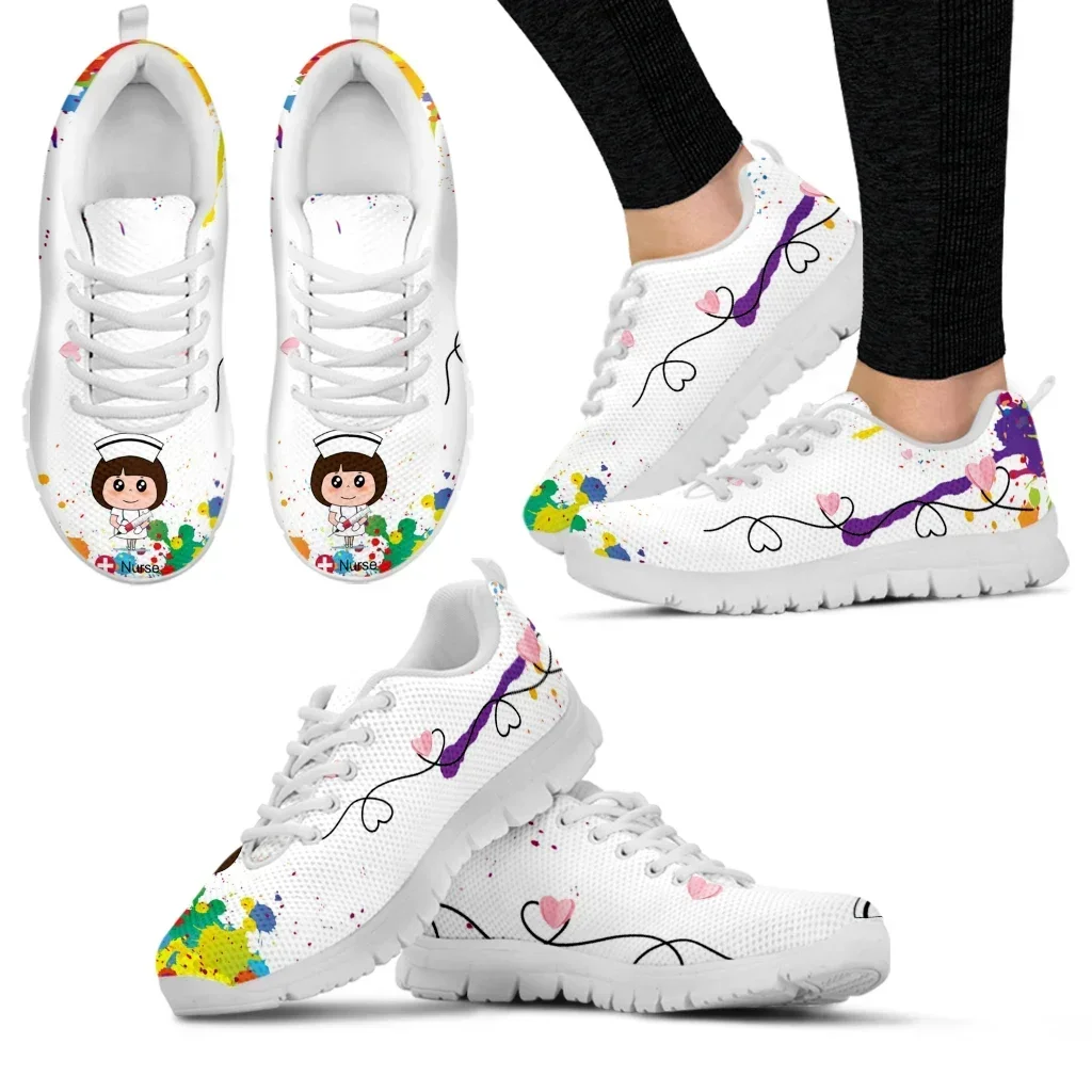 Women'S Shoes Nursing - Tênis feminino branco com estampa de