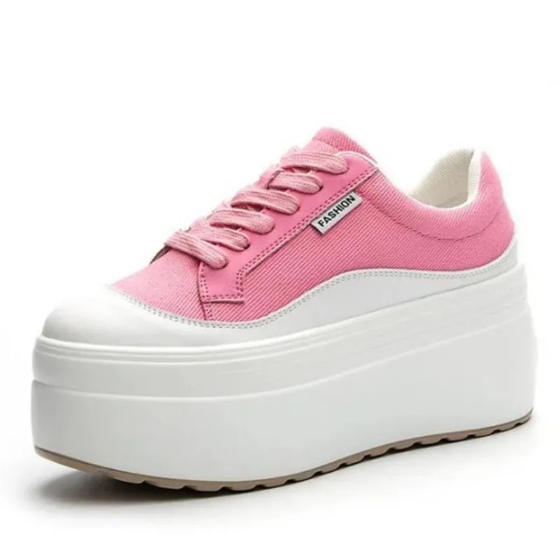 Wedge Heeled Sneaker - 8cm nova lona de couro genuíno