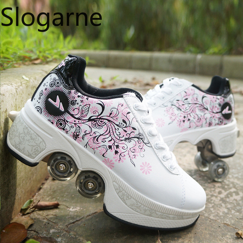 Women Shoes Waterproof - Mulher 4 rodas deformação patins sapatos
