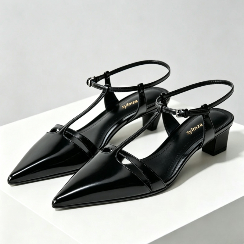 Ankle Strap Heels - Couro de patente gatinho salto feminino