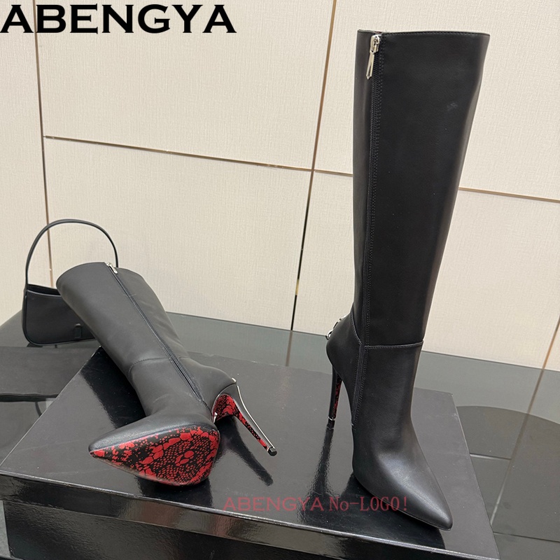 Knee High Boots Women - Sexy preto couro joelho botas altas