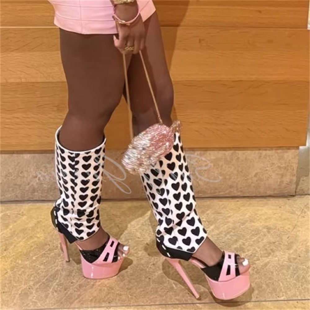 Knee High Boots Women - Bota Feminina Rosa com Decoração de