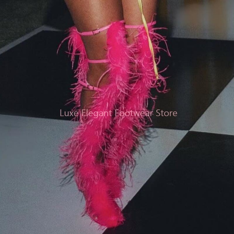 Botas Femininas Rosa com Salto - Knee High Boots Women avaliação e preço