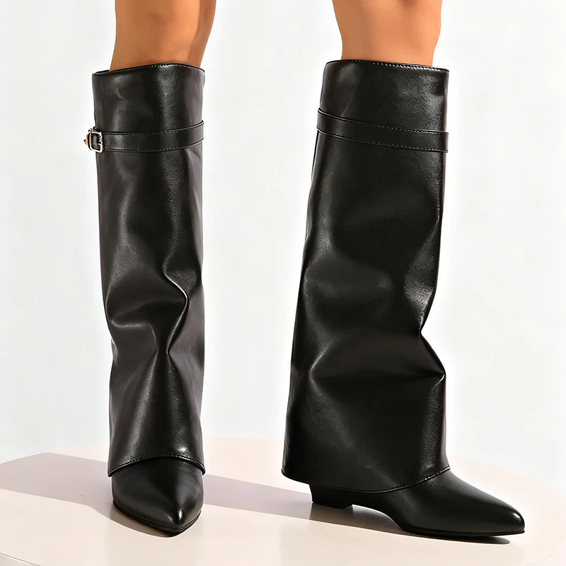 Preto couro do plutônio joelho - Knee High Boots Women avaliação e preço