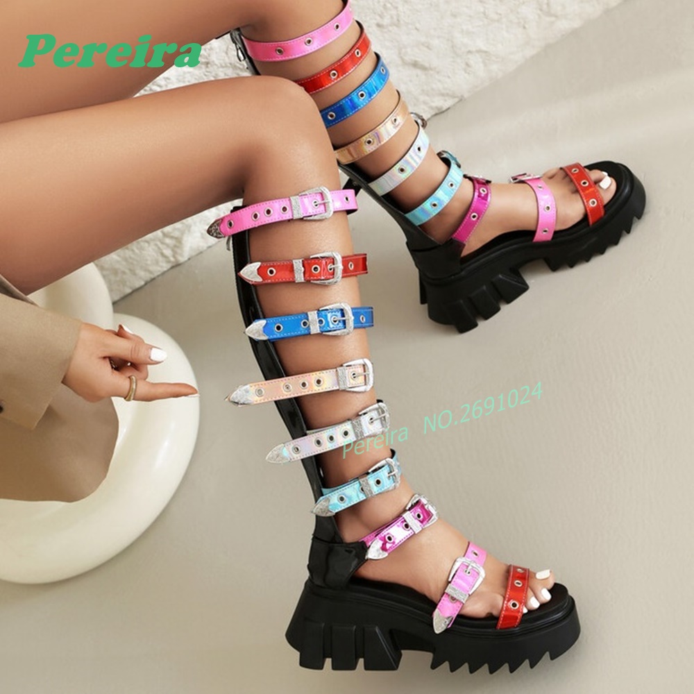 Sandálias Gladiador Coloridas  - Knee High Boots Women avaliação e preço