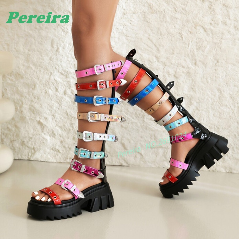 Sandálias Gladiador Coloridas  - Knee High Boots Women avaliação e preço
