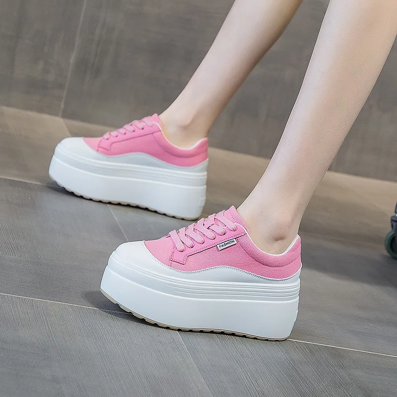 8cm nova lona de couro genuíno - Wedge Heeled Sneaker avaliação e preço