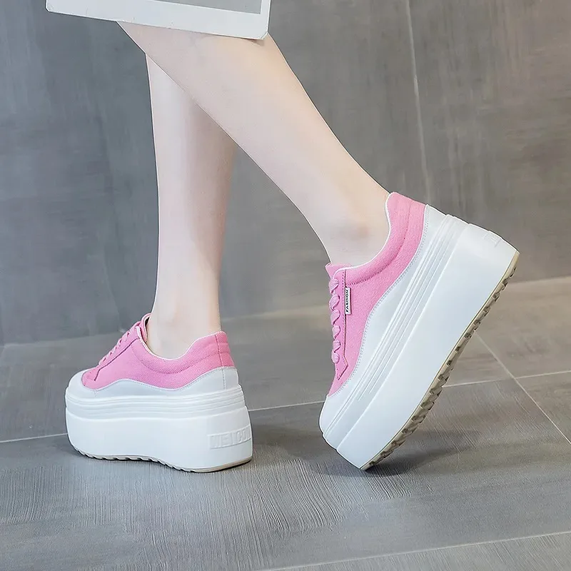 8cm nova lona de couro genuíno - Wedge Heeled Sneaker avaliação e preço