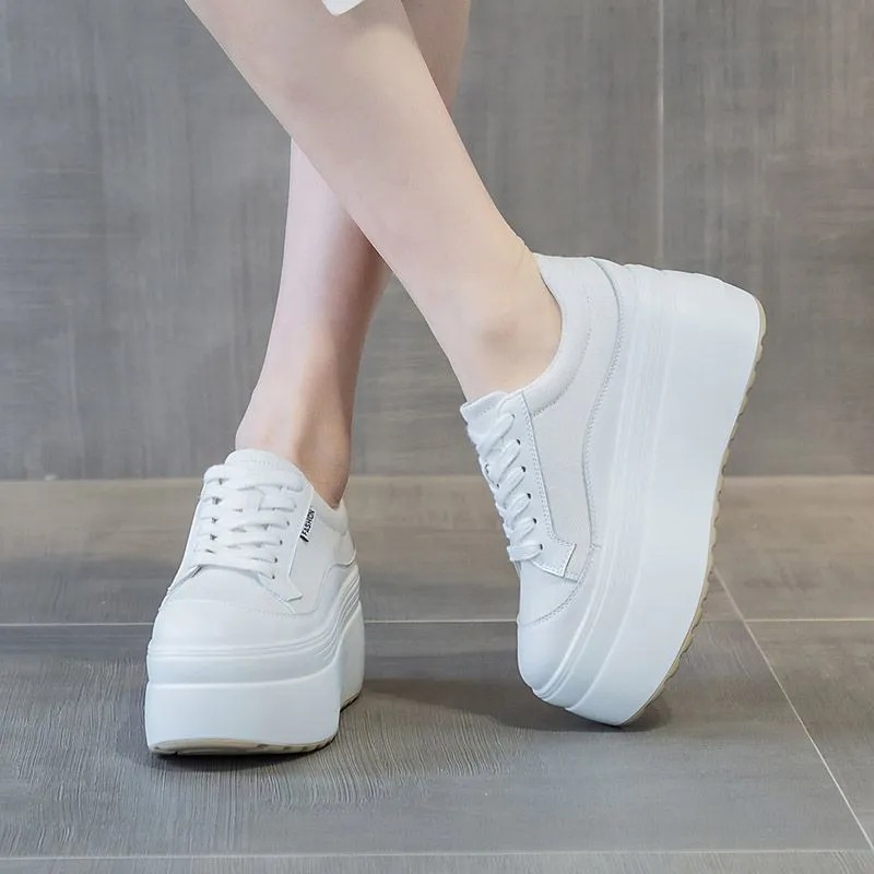 8cm nova lona de couro genuíno - Wedge Heeled Sneaker avaliação e preço