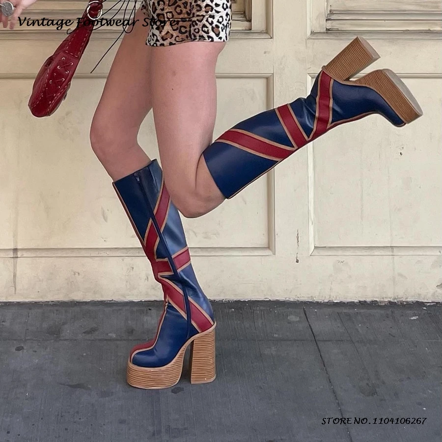 Retalhos de couro plataforma j - Knee High Boots Women avaliação e preço