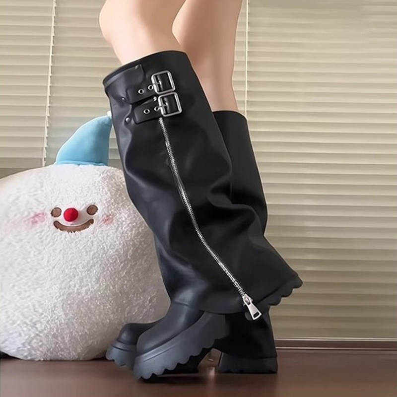 Estilo punk emenda fundo gross - Knee High Boots Women avaliação e preço
