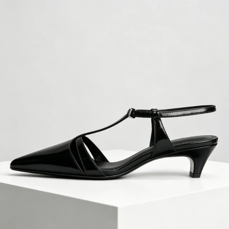 Couro de patente gatinho salto - Ankle Strap Heels avaliação e preço