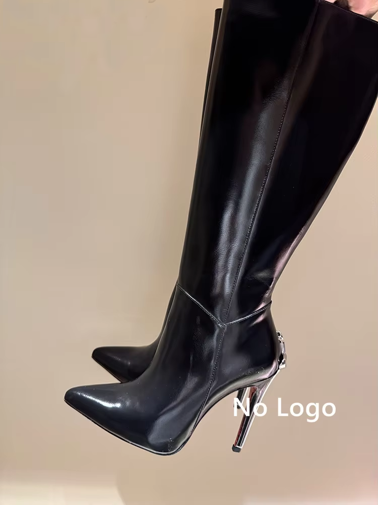 Sexy preto couro joelho botas  - Knee High Boots Women avaliação e preço